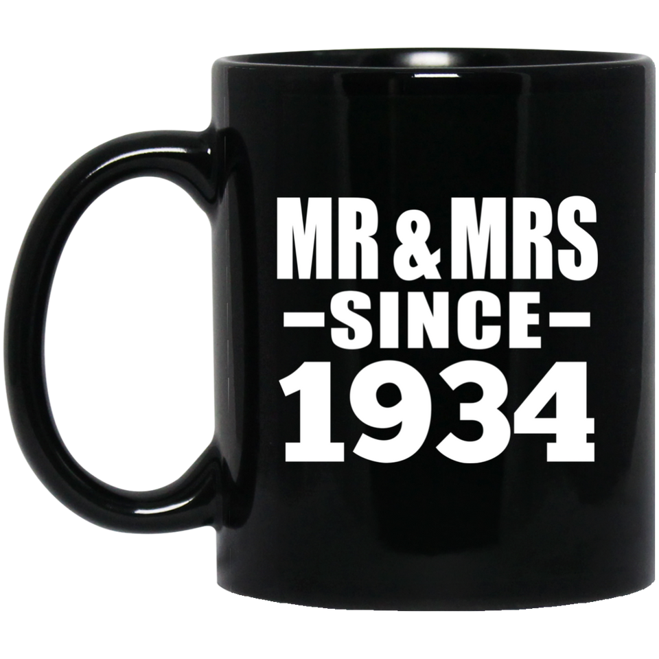 90th Anniversary Mr & Mrs Since 1934 - 11 Oz Coffee Mug Black