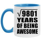 99th Birthday Square Root of 9801 Years of Being Awesome - 11oz Accent Mug Blue