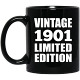 123rd Birthday Vintage 1901 Limited Edition - 11oz Coffee Mug Black