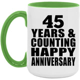 Happy 45th Anniversary 45 Years & Counting - 15oz Accent Mug Green