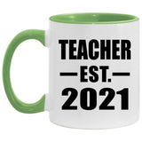 Teacher Established EST. 2021 - 11oz Accent Mug Green