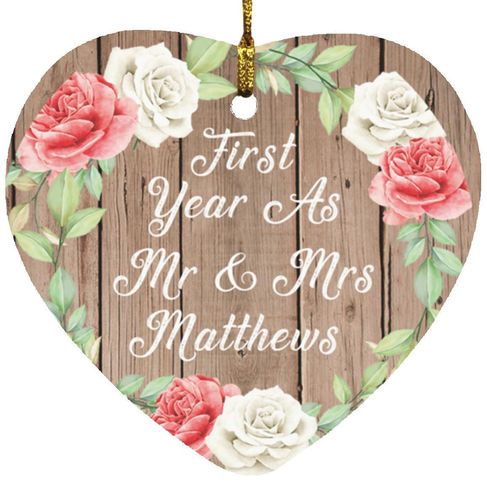 First Year As Mr & Mrs Matthews - Heart Ornament B