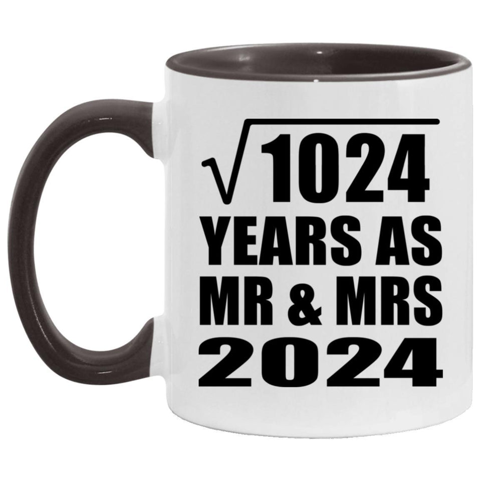32nd Anniversary Square Root of 1024 Years As Mr & Mrs 2024 - 11oz Accent Mug Black