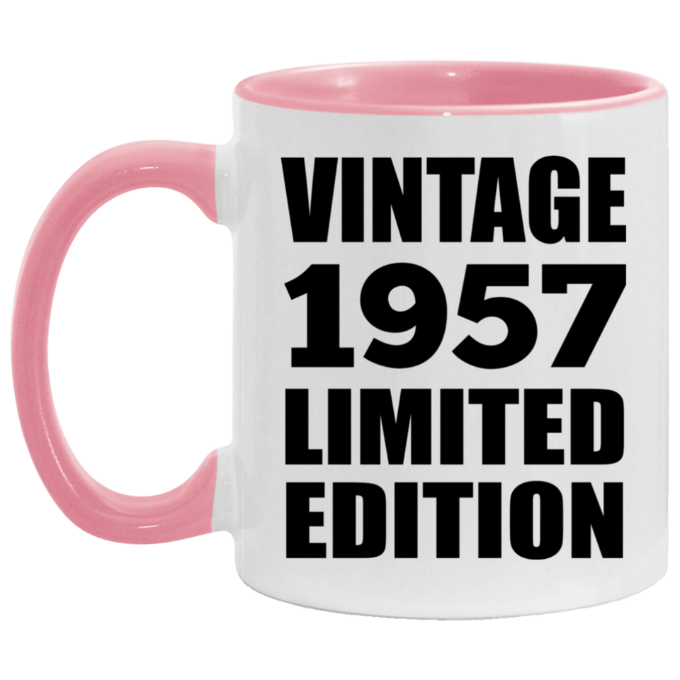 67th Birthday Vintage 1957 Limited Edition - 11oz Accent Mug Pink