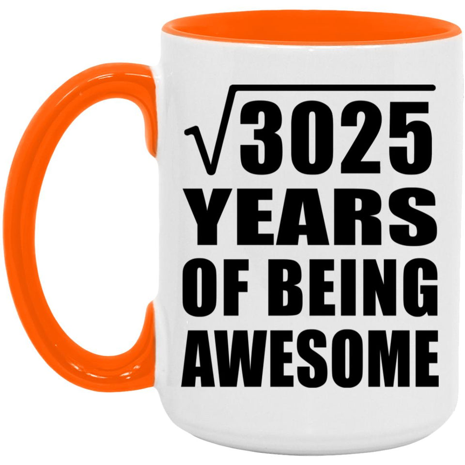 55th Birthday Square Root of 3025 Years of Being Awesome - 15oz Accent Mug Orange