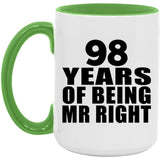 98th Anniversary 98 Years Of Being Mr Right - 15oz Accent Mug Green