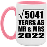71st Anniversary Square Root of 5041 Years As Mr & Mrs 2022 - 15oz Accent Mug Pink