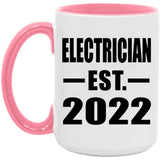 Electrician Established EST. 2022 - 15oz Accent Mug Pink