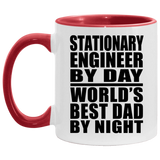 Stationary Engineer By Day World's Best Dad By Night - 11oz Accent Mug Red
