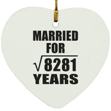91st Anniversary Married For Square Root of 8281 Years - Heart Ornament