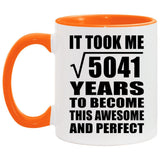 71st Birthday Took Square Root of 5041 Years To Awesome - 11oz Accent Mug Orange