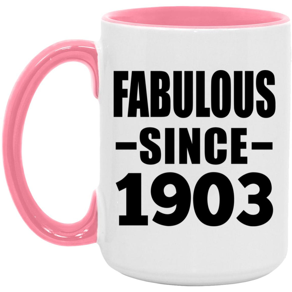 121st Birthday Fabulous Since 1903 - 15oz Accent Mug Pink