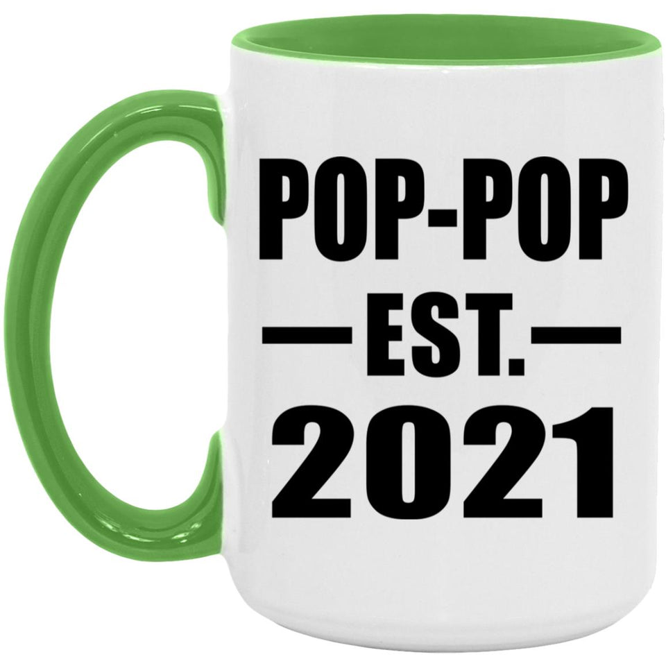 Pop-Pop Established EST. 2021 - 15oz Accent Mug Green