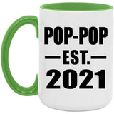 Pop-Pop Established EST. 2021 - 15oz Accent Mug Green