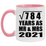 28th Anniversary Square Root of 784 Years As Mr & Mrs 2021 - 11oz Accent Mug Pink