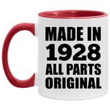 96th Birthday Made in 1928 All Parts Original - 11oz Accent Mug Red