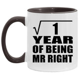 1st Anniversary Square Root of 1 Year of Being Mr Right - 11oz Accent Mug Black