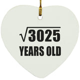 55th Birthday Square Root of 3025 Years Old - Heart Ornament