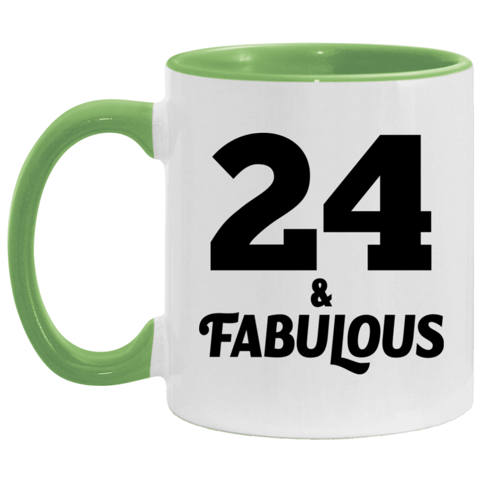 24th Birthday 24 & Fabulous - 11oz Accent Mug Green