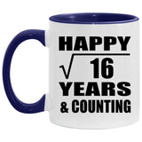 Happy 4th Anniversary Square Root of 16 Years & Counting - 11oz Accent Mug Purple
