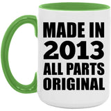 11th Birthday Made in 2013 All Parts Original - 15oz Accent Mug Green