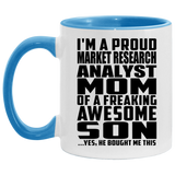 Proud Market Research Analyst Mom Of Awesome Son - 11oz Accent Mug Blue