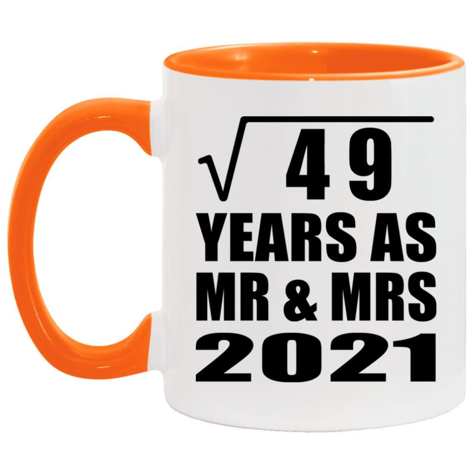 7th Anniversary Square Root of 49 Years As Mr & Mrs 2021 - 11oz Accent Mug Orange