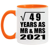 7th Anniversary Square Root of 49 Years As Mr & Mrs 2021 - 11oz Accent Mug Orange