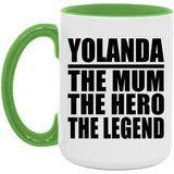 Yolanda The Mum The Hero The Legend - 15oz Accent Mug Green