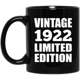 102nd Birthday Vintage 1922 Limited Edition - 11oz Coffee Mug Black