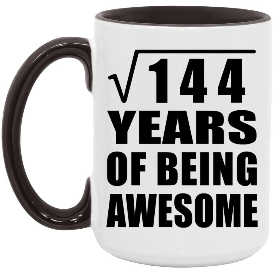12th Birthday Square Root of 144 Years of Being Awesome - 15oz Accent Mug Black