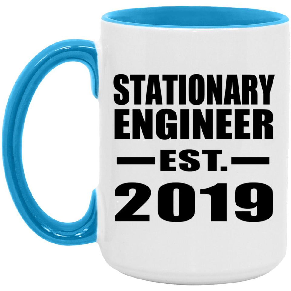 Stationary Engineer Established EST. 2019 - 15oz Accent Mug Blue