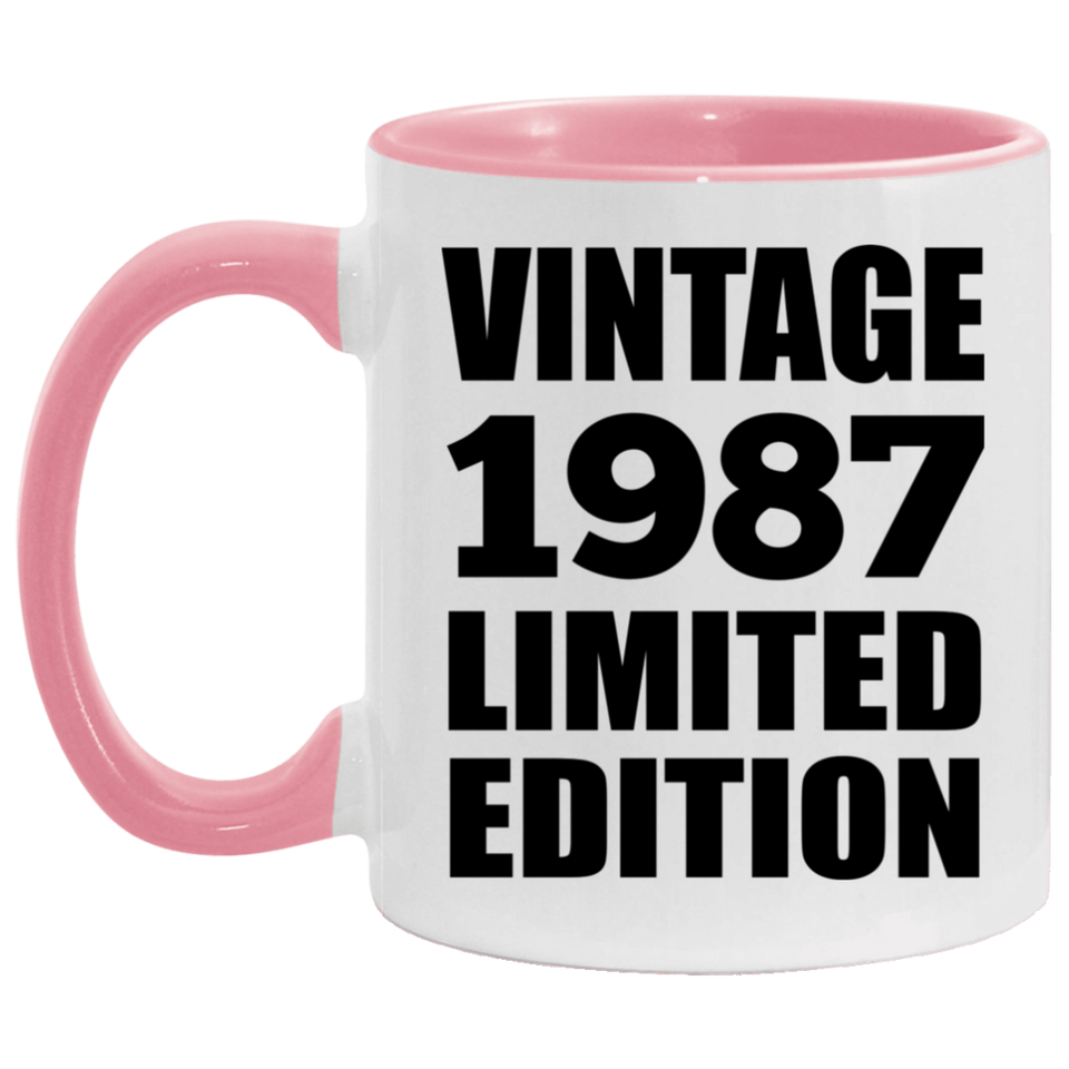 37th Birthday Vintage 1987 Limited Edition - 11oz Accent Mug Pink