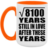 90th Anniversary Square Root of 8100 Years Still In Love - 15oz Accent Mug Orange