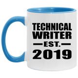Technical Writer Established EST. 2019 - 11oz Accent Mug Blue