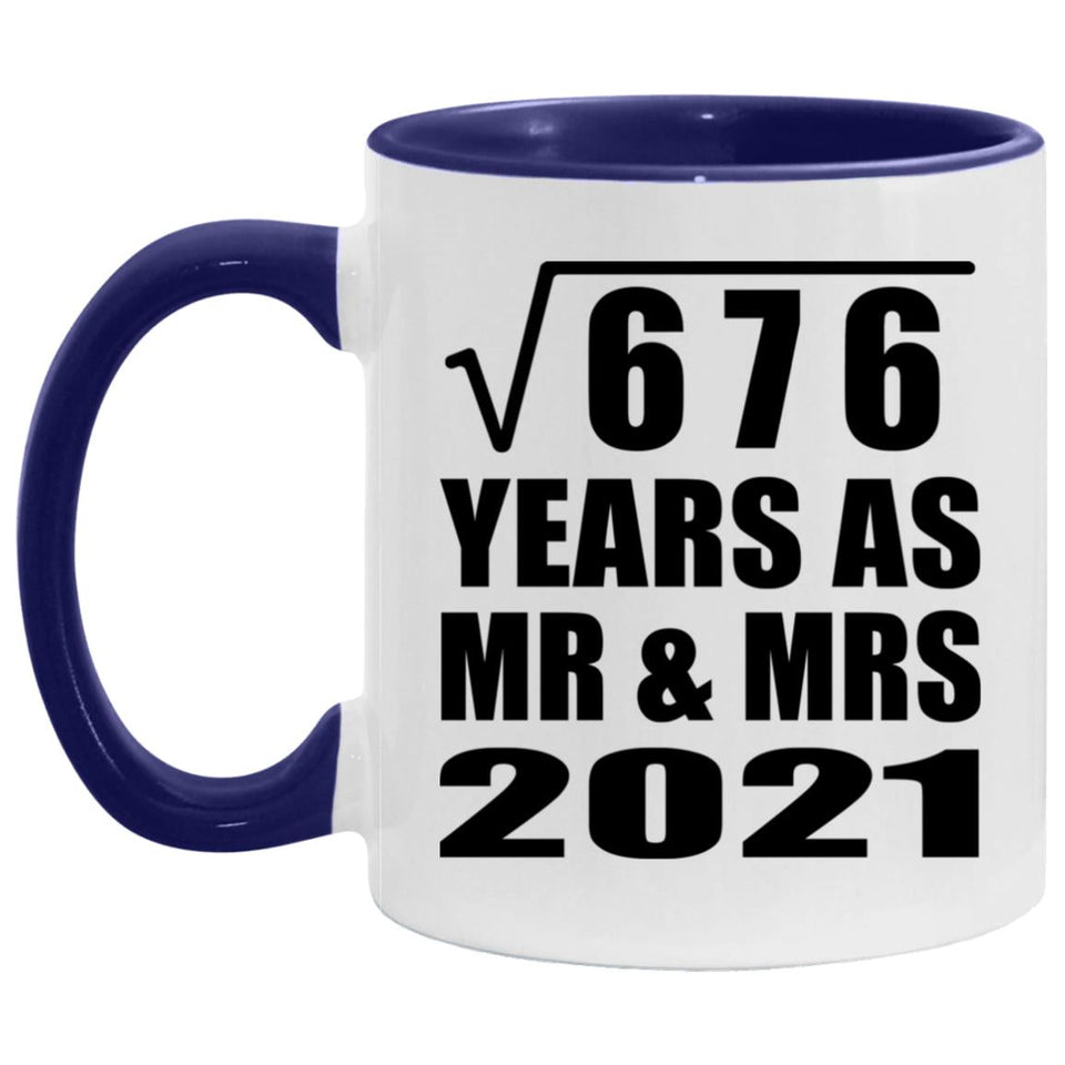 26th Anniversary Square Root of 676 Years As Mr & Mrs 2021 - 11oz Accent Mug Purple