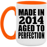 10th Birthday Made In 2014 Aged to Perfection - 15oz Accent Mug Orange
