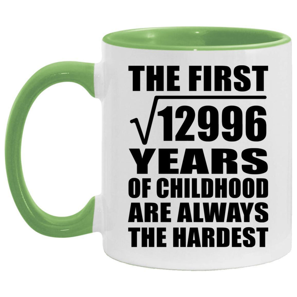 114th Birthday Square Root of 12996 Years of Childhood - 11oz Accent Mug Green