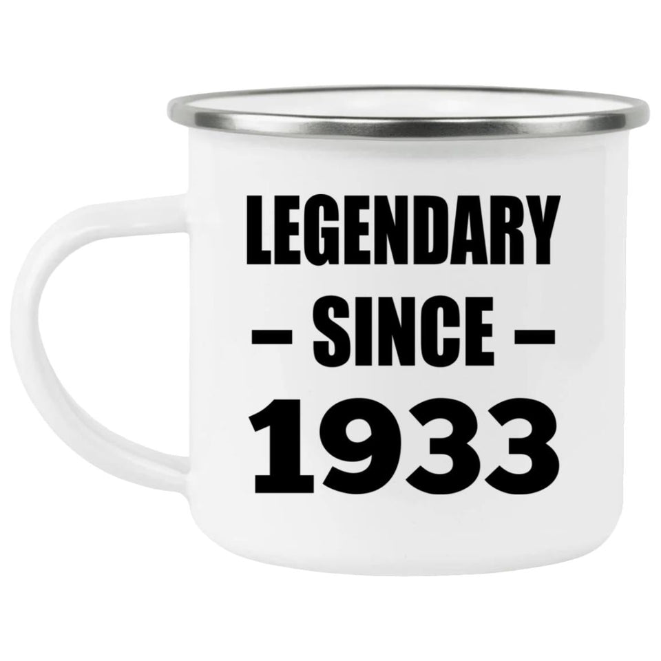 91st Birthday Legendary Since 1933 - 12oz Camping Mug