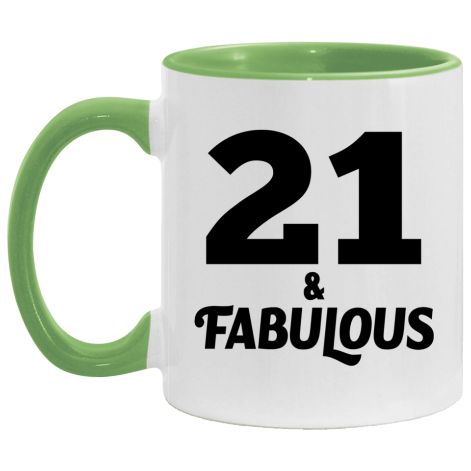 21st Birthday 21 & Fabulous - 11oz Accent Mug Green