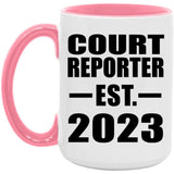 Court Reporter Established EST. 2023 - 15oz Accent Mug Pink