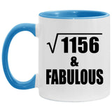 34th Birthday Square Root of 1156 & Fabulous - 11oz Accent Mug Blue