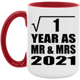 1st Anniversary Square Root of 1 Year As Mr & Mrs 2021 - 15oz Accent Mug Red