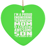 Proud Engineering Technician Mom Of Awesome Son - Heart Ornament