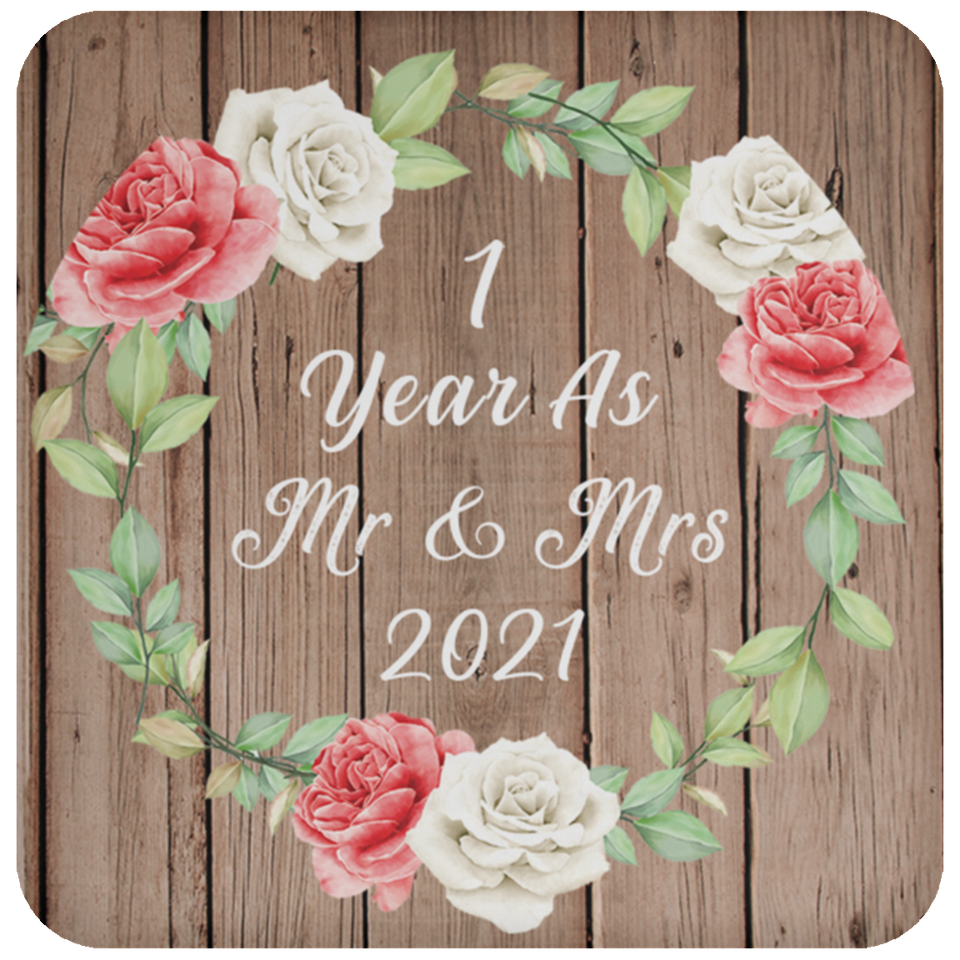 1st Anniversary 1 Year As Mr & Mrs 2021 - Drink Coaster B