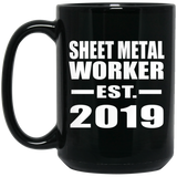 Sheet Metal Worker Established EST. 2019 - 15oz Coffee Mug Black