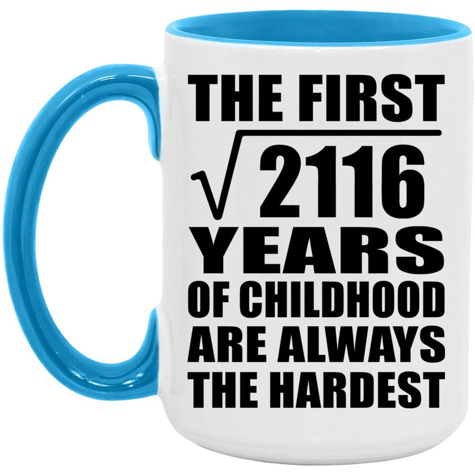 46th Birthday Square Root of 2116 Years of Childhood - 15oz Accent Mug Blue