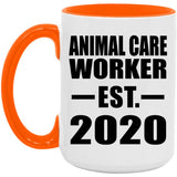 Animal Care Worker Established EST. 2020 - 15oz Accent Mug Orange