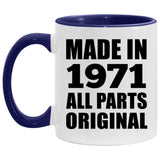 53rd Birthday Made in 1971 All Parts Original - 11oz Accent Mug Purple