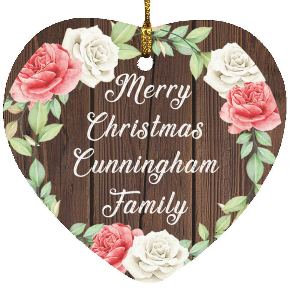 Merry Christmas Cunningham Family - Heart Ornament A